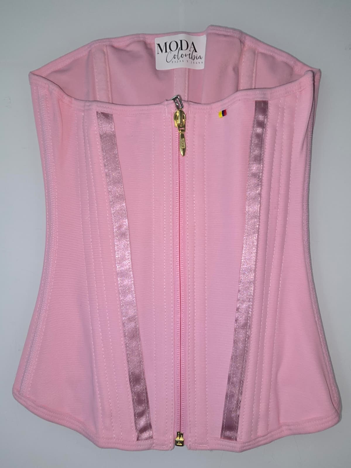 Pink Powernet Waist Trainer Girdle with Zipper & Hidden Hooks 444A